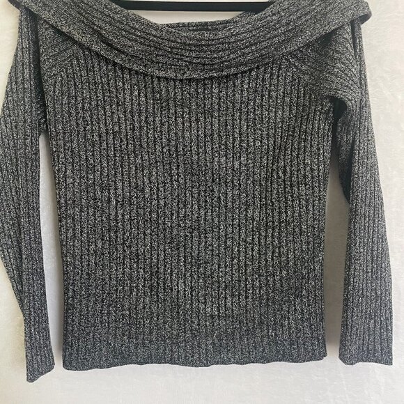 INC Womens Gray Glitter Long Sleeve Off Shoulder Party holiday Blouse top size L - Picture 4 of 12